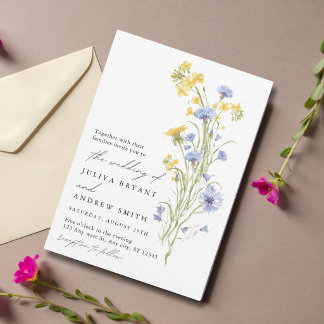 Gelbe und blaue Wildblumenhochzeit  Einladung
