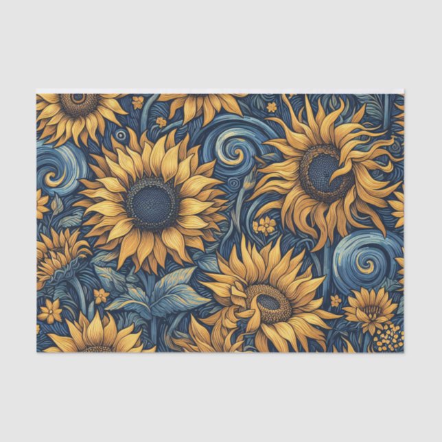 Gelbe und blaue Wirbel - Deko Seidenpapier (Vorderseite)