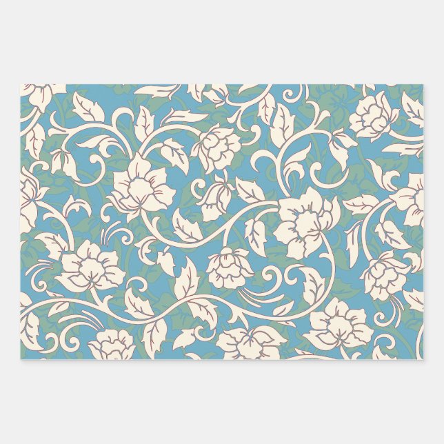 Gelbe und blaue wirbelnde Blume Geschenkpapier Set (Vorderseite)