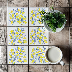 Gelbe und blaue Zitronenschale Fliese