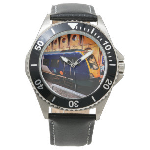 Gelbe und blaue Züge Armbanduhr