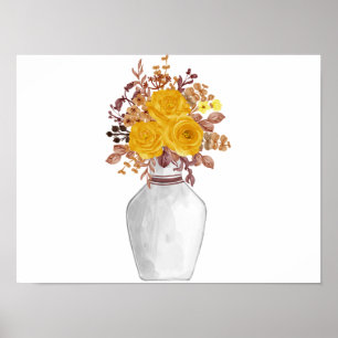 Gelbe und braune Blume in Vase Wasserfarbe Poster