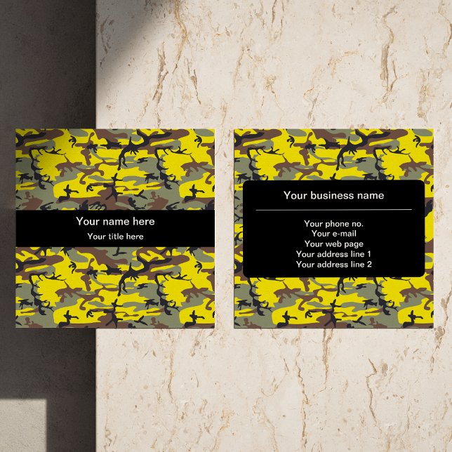 Gelbe und braune Camouflage, Militär, Armee Quadratische Visitenkarte (Von Creator hochgeladen)