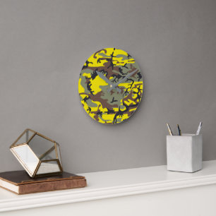 Gelbe und braune Camouflage, Militär, Armee Runde Wanduhr