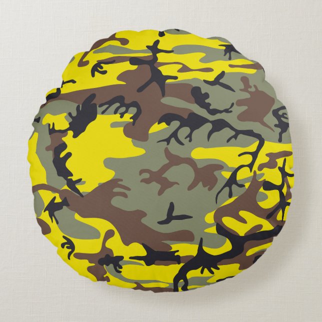 Gelbe und braune Camouflage, Militär, Armee Rundes Kissen (Vorderseite)