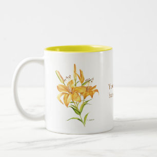 Gelbe und braune Tigerlilie mit Sprichwort-Tasse Zweifarbige Tasse