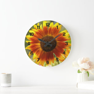 Gelbe und bronzene Sonnenblumen-Blütenpracht Große Wanduhr