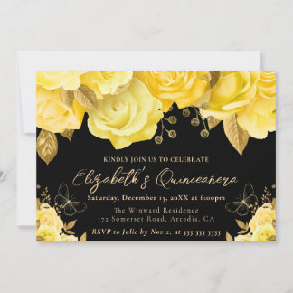 Gelbe und goldene Blume Quinceanera Einladung