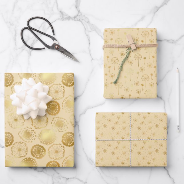 Gelbe und goldene Lüster Geschenkpapier Set (Vorderseite)