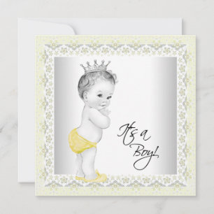 Gelbe und graue Babyparty für einen Jungen Einladung