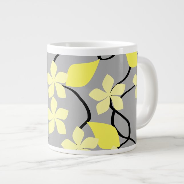 Gelbe und graue Blume. Blumenmuster Jumbo-Tasse (Vorderseite Rechts)