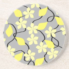 Gelbe und graue Blumen. Blumenmuster Sandstein Untersetzer