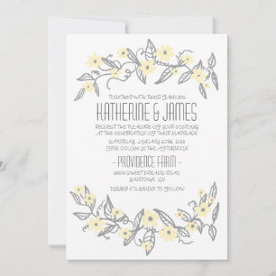 Gelbe und graue Blumenbanner Hochzeitsempfehlung Einladung