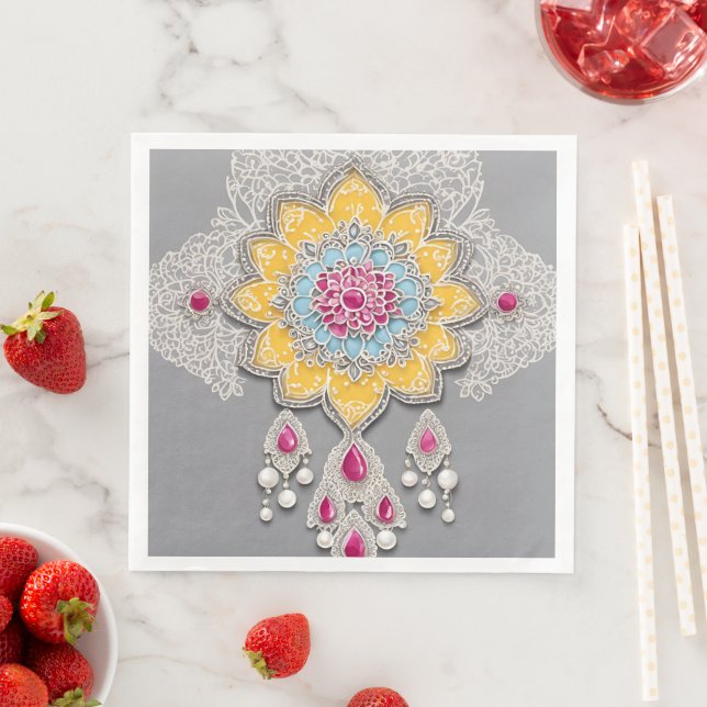 Gelbe und graue Blumenmuster Ai-Kunst  Serviette (Beispiel)