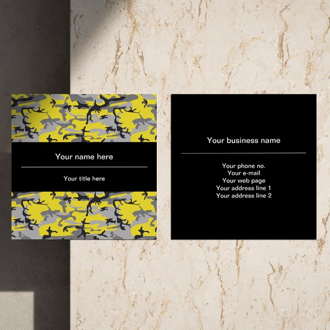 Gelbe und graue Camouflage, Militär, Armee Quadratische Visitenkarte (Von Creator hochgeladen)