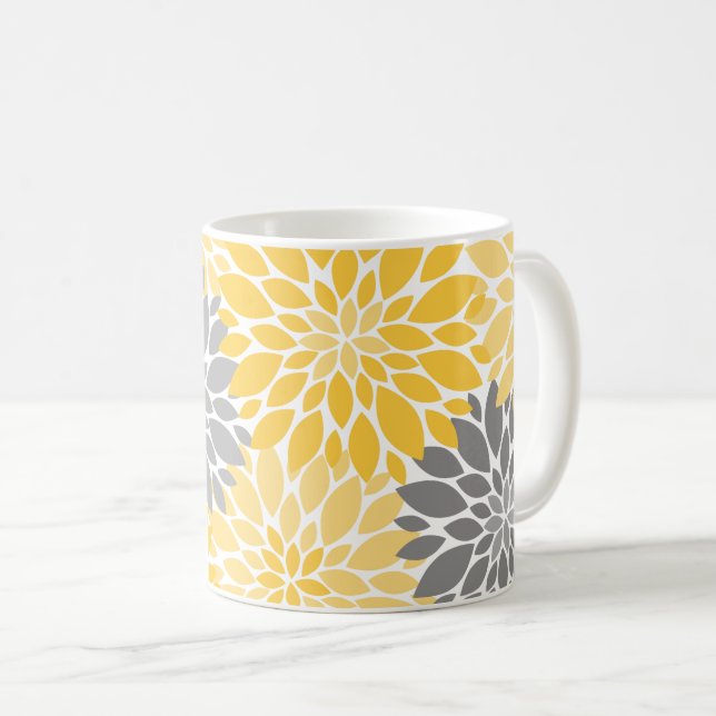 Gelbe und graue Chrysanthemen Blumenmuster Kaffeetasse (VorderseiteRechts)