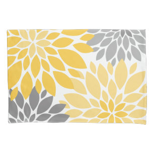Gelbe und graue Chrysanthemen Blumenmuster Kissenbezug