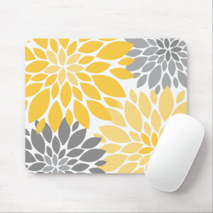 Gelbe und graue Chrysanthemen Blumenmuster Mousepad