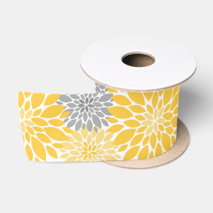 Gelbe und graue Chrysanthemen Blumenmuster Satinband