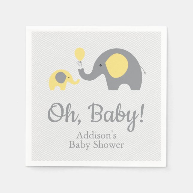 Gelbe und graue Elefant Babydusche Napkins Serviette (Vorderseite)