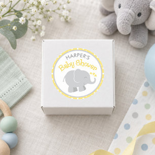 Gelbe und graue Elefanten-Baby-Party Runder Aufkleber