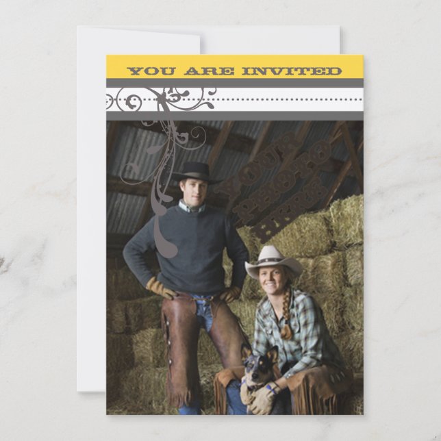 Gelbe und graue Funky-Wirbel beim Hochzeitsdatum s Save The Date (Vorderseite)