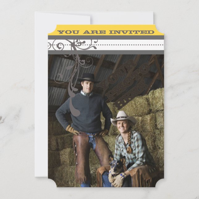 Gelbe und graue Funky-Wirbel beim Hochzeitsdatum s Save The Date (Vorderseite)