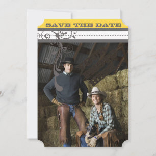 Gelbe und graue Funky-Wirbel beim Hochzeitsdatum s Save The Date