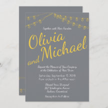 Gelbe und graue Hochzeitseinladung mit Lichtern