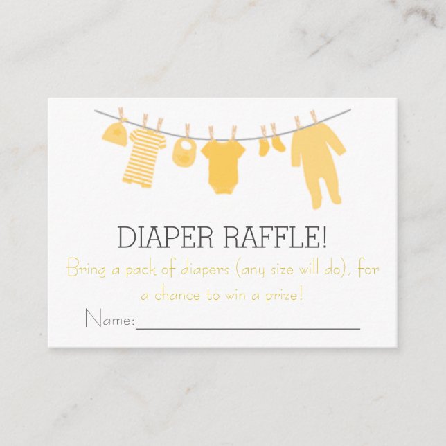 Gelbe und graue Kleine Kleidung Diaper Raffle Tick Begleitkarte (Vorderseite)
