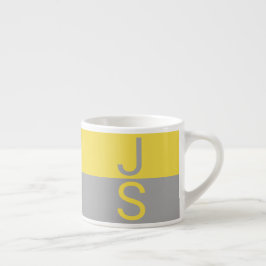 Gelbe und graue moderne Anfangsbuchstaben-Monogram Espressotasse