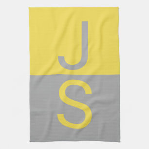 Gelbe und graue moderne Anfangsbuchstaben-Monogram Geschirrtuch