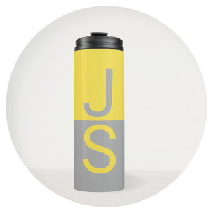 Gelbe und graue moderne Anfangsbuchstaben Monogram Thermosbecher