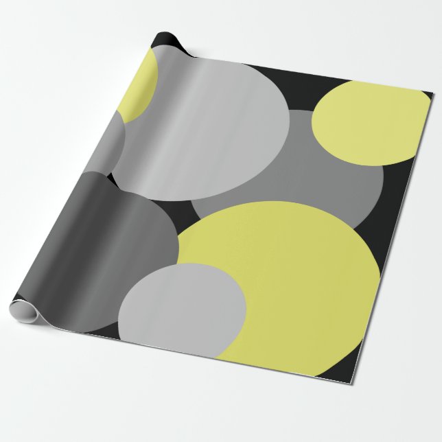 Gelbe und graue Polka-Punkte Geschenkpapier (Ungerollt)