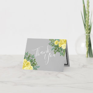 Gelbe und graue Vintage-elegante florale Hochzeit Dankeskarte