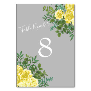 Gelbe und graue Vintage-elegante florale Hochzeit Tischnummer