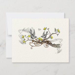 Gelbe und graue Vintage Love Bird Rustikales Land RSVP Karte