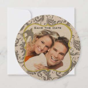 Gelbe und graue Vintage Vogelmatte Einladung