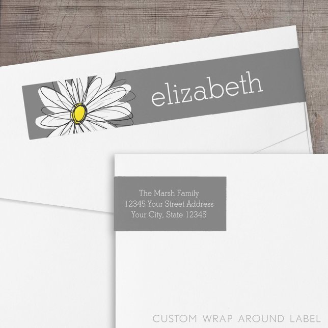 Gelbe und graue weiße Daisy mit benutzerdefinierte (Custom Return Address Label with a Wrap Around Feature)