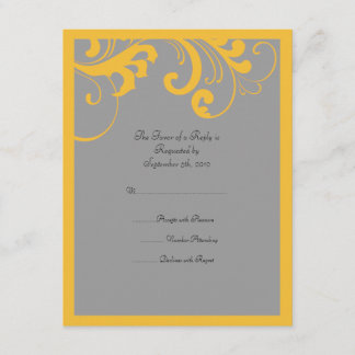 Gelbe und graue Wirbel Rahmen für Hochzeiten RSVP Karte