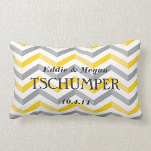 Gelbe und graue Zickzack Hochzeit Lendenkissen