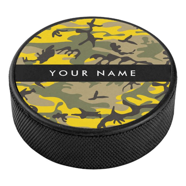 Gelbe und grüne Camouflage Ihr Name personalisiere Eishockey Puck (3/4)