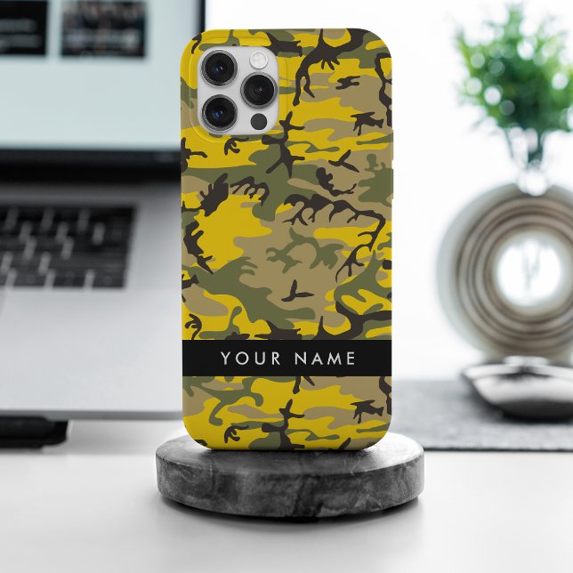 Gelbe und grüne Camouflage Ihr Name personalisiere iPhone Hülle (Von Creator hochgeladen)