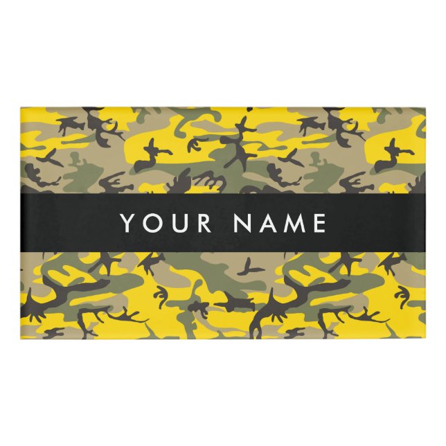 Gelbe und grüne Camouflage Ihr Name personalisiere Namenschild (Vorderseite)