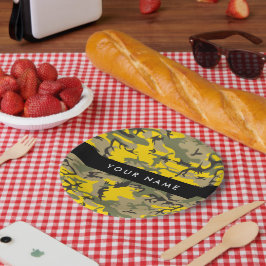 Gelbe und grüne Camouflage Ihr Name personalisiere Pappteller