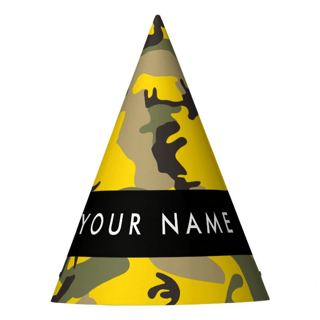 Gelbe und grüne Camouflage Ihr Name personalisiere Partyhütchen (Vorderseite)