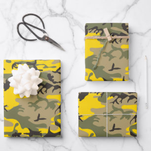 Gelbe und grüne Camouflage, Militär, Armee Geschenkpapier Set