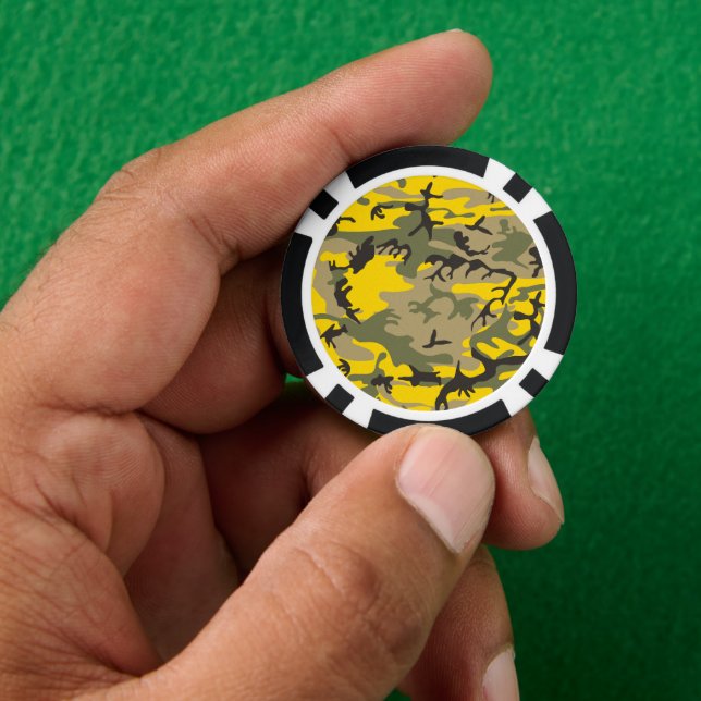 Gelbe und grüne Camouflage, Militär, Armee Pokerchips (Hand)