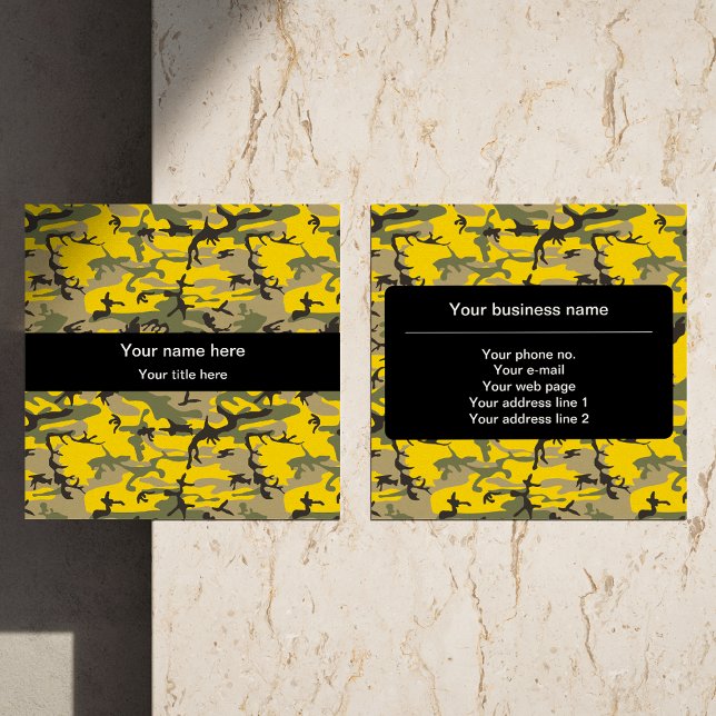 Gelbe und grüne Camouflage, Militär, Armee Quadratische Visitenkarte (Von Creator hochgeladen)