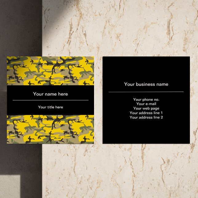 Gelbe und grüne Camouflage, Militär, Armee Quadratische Visitenkarte (Von Creator hochgeladen)